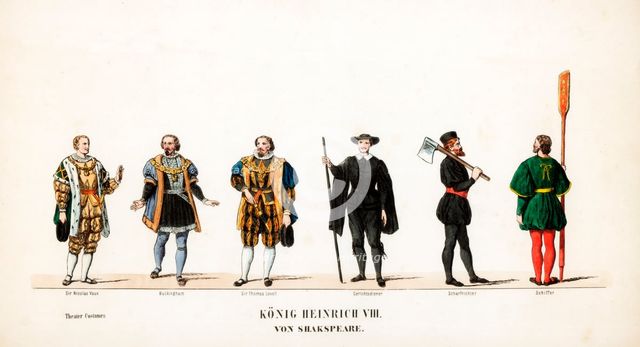 Theatre costume designs for Shakespeare's play, Henry VIII, 19th century. Artist: Unknown