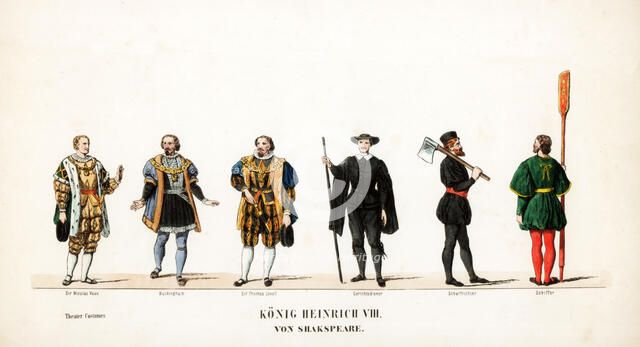 Theatre costume designs for Shakespeare's play, Henry VIII, 19th century. Artist: Unknown