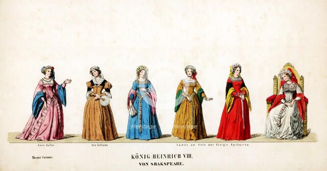 Theatre costume designs for Shakespeare's play, Henry VIII, 19th century. Artist: Unknown