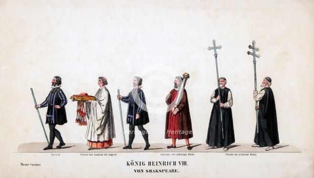 Theatre costume designs for Shakespeare's play, Henry VIII, 19th century. Artist: Unknown