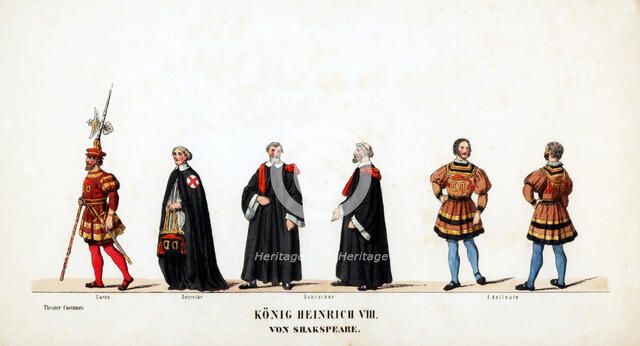 Theatre costume designs for Shakespeare's play, Henry VIII, 19th century. Artist: Unknown