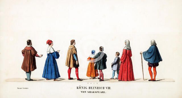 Theatre costume designs for Shakespeare's play, Henry VIII, 19th century. Artist: Unknown