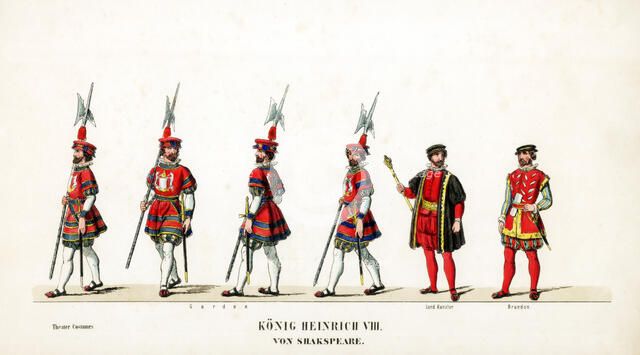 Theatre costume designs for Shakespeare's play, Henry VIII, 19th century. Artist: Unknown