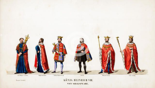 Theatre costume designs for Shakespeare's play, Henry VIII, 19th century. Artist: Unknown