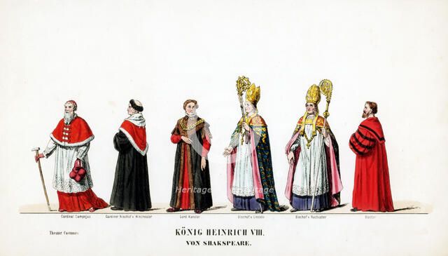 Theatre costume designs for Shakespeare's play, Henry VIII, 19th century. Artist: Unknown