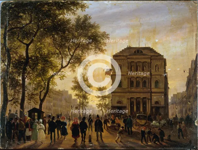 Theatre de l'Ambigu-Comique and Boulevard Saint-Martin, 1830. Creator: Giuseppe Canella.
