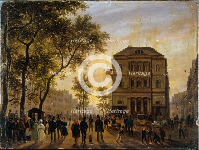 Theatre de l'Ambigu-Comique and Boulevard Saint-Martin, 1830. Creator: Giuseppe Canella.