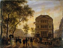 Theatre de l'Ambigu-Comique and Boulevard Saint-Martin, 1830. Creator: Giuseppe Canella