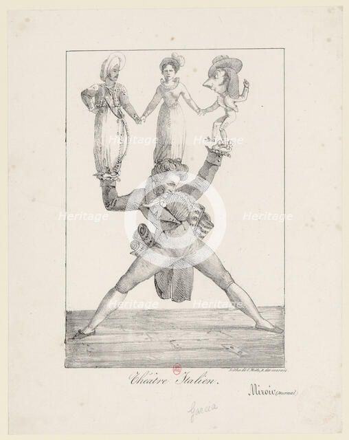 Théâtre Italien. Rossini soutenant Manuel Garcia dans Otello, Mme Fodor dans Rosine et..., 1821. Creator: Delacroix, Eugène (1798-1863).