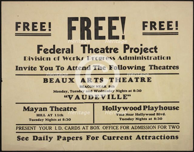 Theatre poster, Los Angeles, Los Angeles, [193-]. Creator: Unknown.