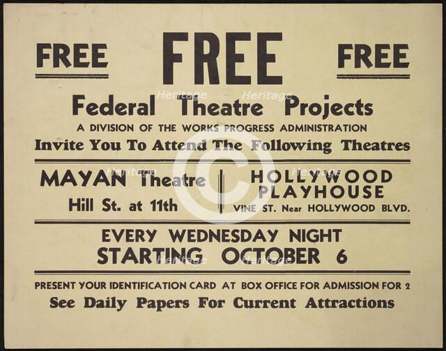 Theatre poster, Los Angeles, Los Angeles, [193-]. Creator: Unknown.
