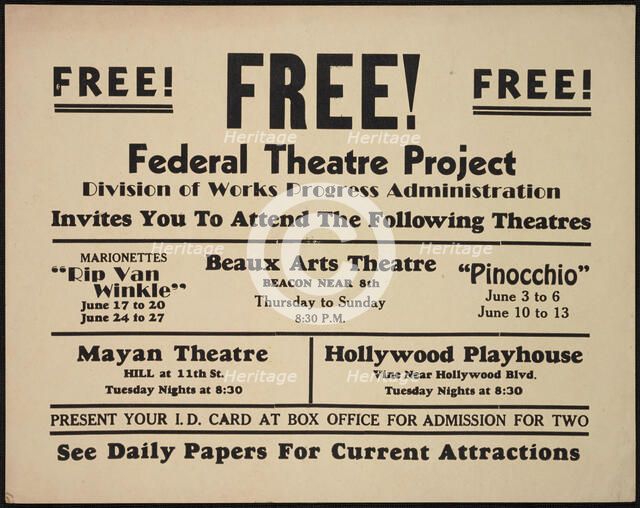 Theatre poster, Los Angeles, Los Angeles, [193-]. Creator: Unknown.