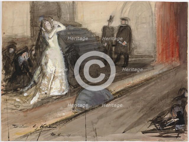 Theatre Scene (Ida Aalberg as Mary Stuart), 1905. Creator: Magnus Enckell.