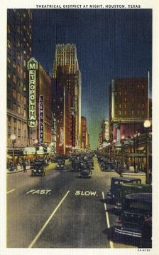 Theatrical district at night, Houston, Texas, USA, 1932