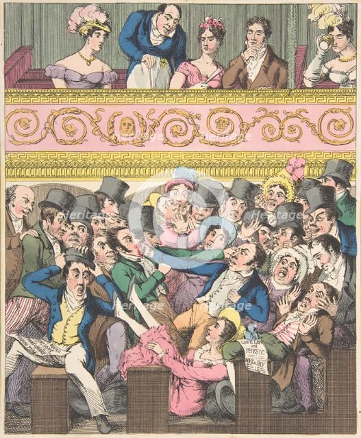 Theatrical Pleasures, Plate 2: Contending for a Seat, ca. 1835. Creator: Theodore Lane.