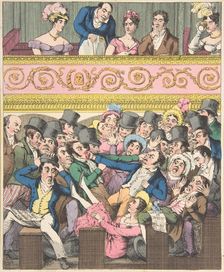 Theatrical Pleasures, Plate 2: Contending for a Seat, ca. 1835. Creator: Theodore Lane