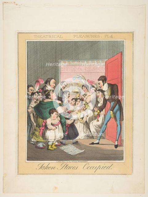 Theatrical Pleasures, Plate 4: Taken Places Occupied, ca. 1835. Creator: Theodore Lane.