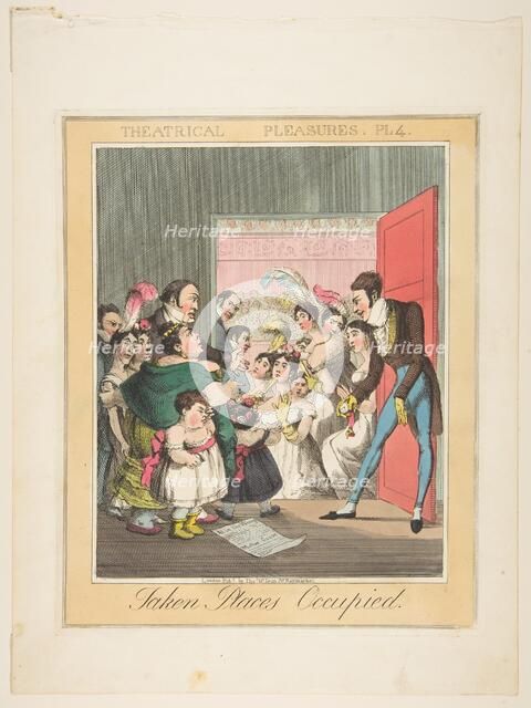 Theatrical Pleasures, Plate 4: Taken Places Occupied, ca. 1835. Creator: Theodore Lane.