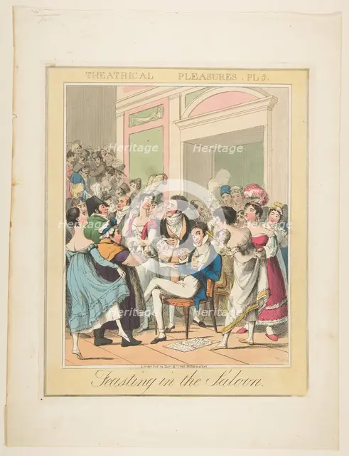 Theatrical Pleasures, Plate 5: Feasting in the Saloon, ca. 1835. Creator: Theodore Lane.