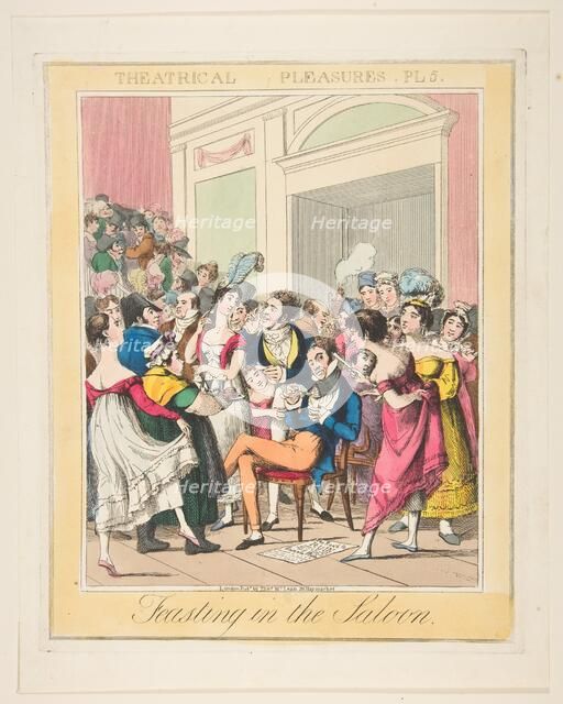 Theatrical Pleasures, Plate 5: Feasting in the Saloon, ca. 1835. Creator: Theodore Lane.
