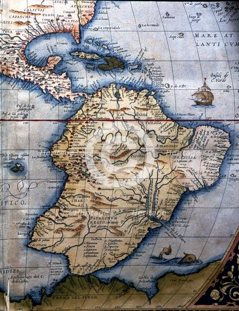  'Theatrum Orbis Terrarum' by Abraham Ortelius, Antwerp, 1574, map of South America, Central and …