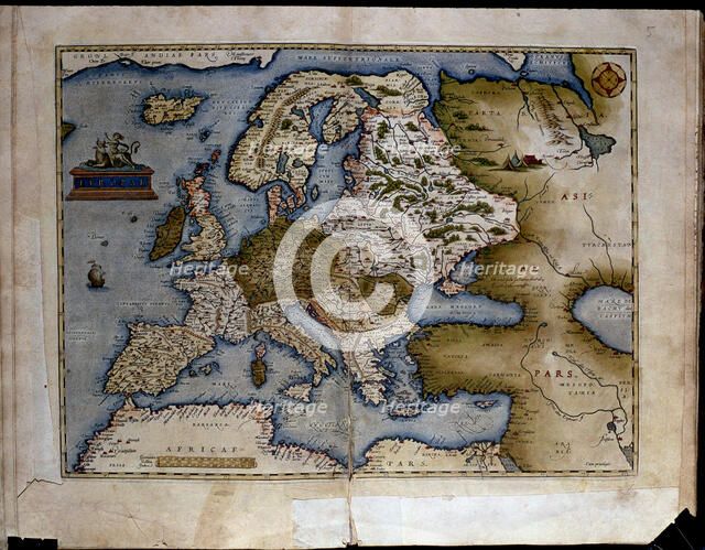 'Theatrum Orbis Terrarum' by Abraham Ortelius, Antwerp, 1574, map of the European continent.