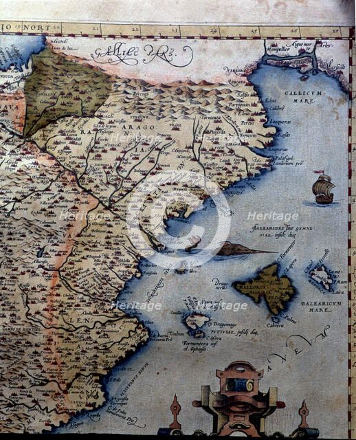  'Theatrum Orbis Terrarum' by Abraham Ortelius, Antwerp, 1574, map of the Kingdom of Aragon that …