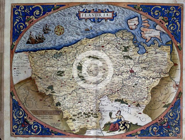  'Theatrum Orbis Terrarum' by Abraham Ortelius, Antwerp, 1574. Map of the region of Flanders.