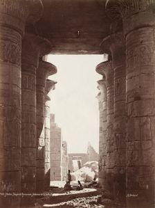 Thebes, Temple of the Ramesseum, Interior of the Hypostyle Hall, 1870s. Creator: Henri Béchard (French)