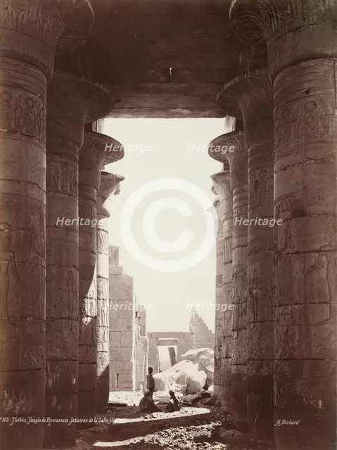 Thebes, Temple of the Ramesseum, Interior of the Hypostyle Hall, 1870s. Creator: Henri Béchard (French).