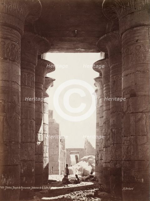 Thebes, Temple of the Ramesseum, Interior of the Hypostyle Hall, 1870s. Creator: Henri Béchard (French).