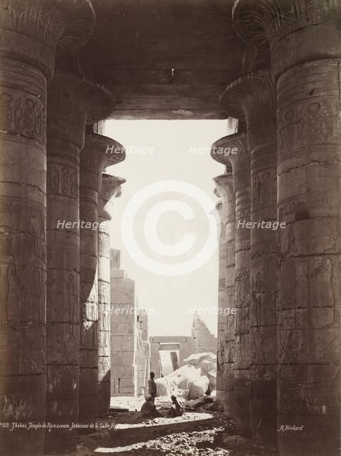 Thebes, Temple of the Ramesseum, Interior of the Hypostyle Hall, 1870s. Creator: Henri Béchard (French).