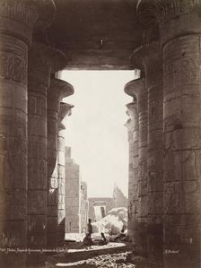 Thebes, Temple of the Ramesseum, Interior of the Hypostyle Hall, 1870s. Creator: Henri Béchard (French)