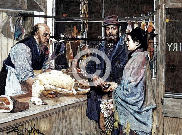 Their Christmas Dinner - Goose, drawn by G. King, 1883. Creator: Eugène Froment.