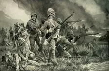 Their Ordeal of Fire: The Grenadier Guards at the Battle of Biddulph's Berg 1901. Creator: Richard Caton Woodville II