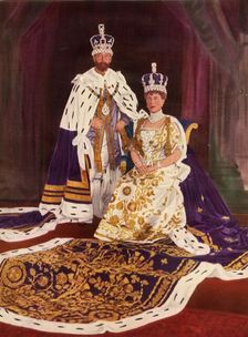 Their Majesties King George V and Queen Mary in their coronation robes 1911, (1951). Creator: W&D Downey