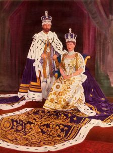 Their Majesties King George V and Queen Mary in their coronation robes 1911, (1951). Creator: W&D Downey