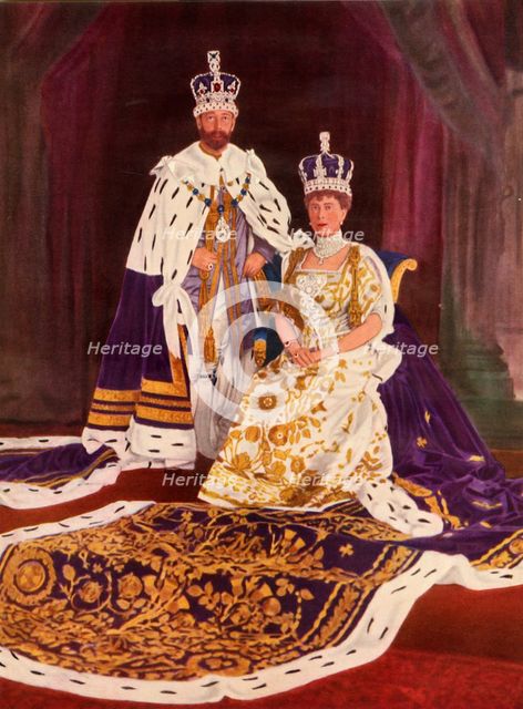 'Their Majesties King George V and Queen Mary in their coronation robes', 1911, (1951). Creator: W&D Downey.