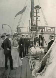 Their Majesties The King and Queen Inspecting...the Nimrod at Cowes 1907, (1909). Artist: A Forestier