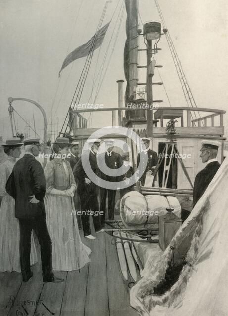 'Their Majesties The King and Queen Inspecting...the Nimrod at Cowes', 1907, (1909). Artist: A Forestier.