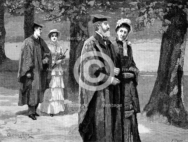 Their road lay through the lime walk, almost deserted now, 1883. Creator: R. Taylor.