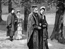 Their road lay through the lime walk, almost deserted now, 1883. Creator: R. Taylor