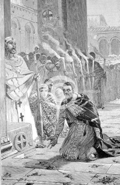 Theodosius I 'the Great', Flavio (34 -395), Roman emperor, doing penance as an Orthodox Christian.