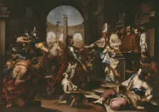 Theodosius Repulsed from the Church by Saint Ambrose, 1700/10. Creator: Alessandro Magnasco