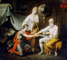 Theodosy Boretsky gives Ratmir's sword to Miroslav, c1808