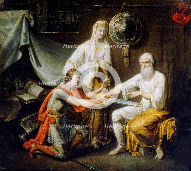 Theodosy Boretsky gives Ratmir's sword to Miroslav, c1808.