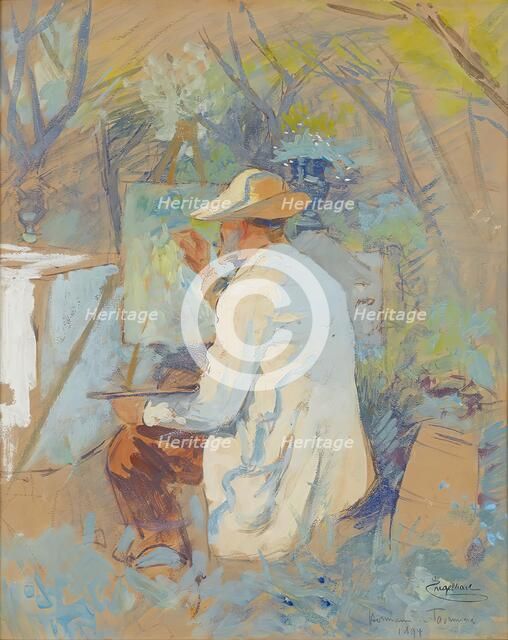 Theodor von Hörmann painting in Taormina, 1894. Creator: Josef Engelhart.