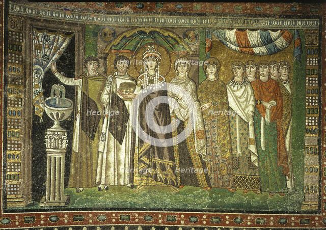Theodora and her court', Mosaic Church of San Vitale in Ravenna.