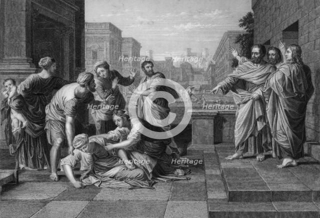 'Then fell she down straightway at his feet, and yielded up the ghost', 19th century.  Creator: W Holl.