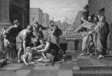 Then fell she down straightway at his feet, and yielded up the ghost 19th century. Creator: W Holl